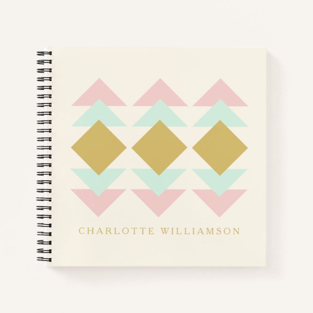 Blush, Mint, and Gold Geometric Art Personalised  Notebook (Front)