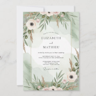 Blush Mint Anemone Wedding Invitation
