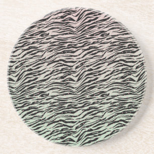 Blush Mint Black Zebra Print Glitzy Dots Ombre Coaster