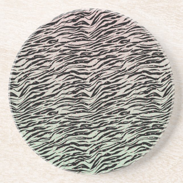 Blush Mint Black Zebra Print Glitzy Dots Ombre Coaster (Front)