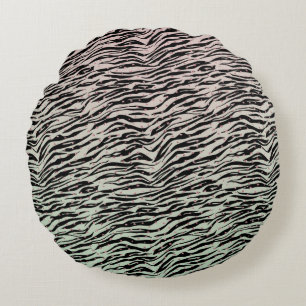 Blush Mint Black Zebra Print Glitzy Dots Ombre Round Cushion