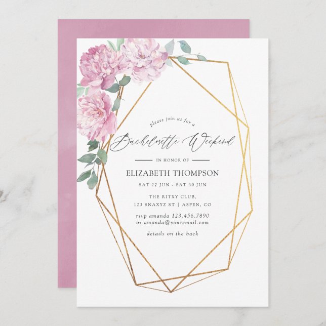 Blush & Mint Geometric Floral Bachelorette Weekend Invitation (Front/Back)