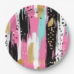 Blush Mint Gold Luxury Abstract Paper Plate