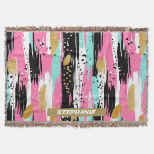 Blush Mint Gold Luxury Abstract Throw Blanket