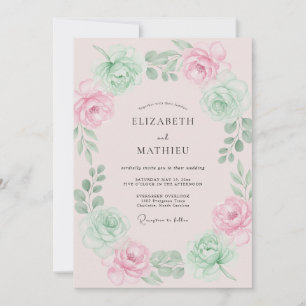 Blush Mint Graceful Floral Wedding Invitation