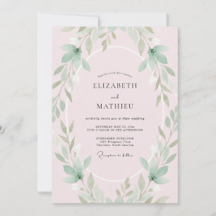 Blush Mint Leafy Wedding Invitation