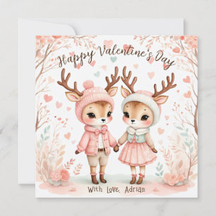 Blush & Mint Reindeer Lovebirds Valentine's Day Holiday Card