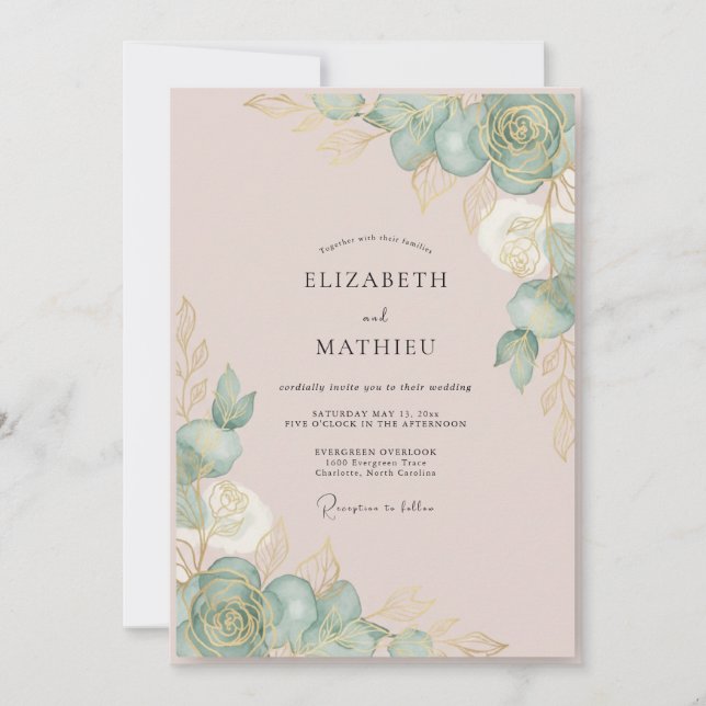 Blush Mint Succulent Eucalyptus Wedding Invitation (Front)
