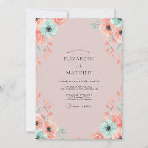 Blush Mint Wildflower Wedding Invitation