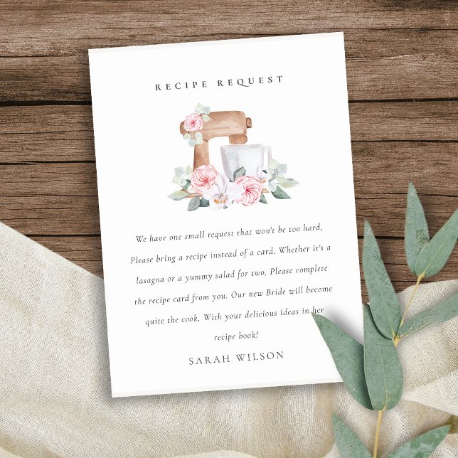 Blush Mixer Floral Recipe Request Bridal Shower Enclosure Card (Creator Uploaded)