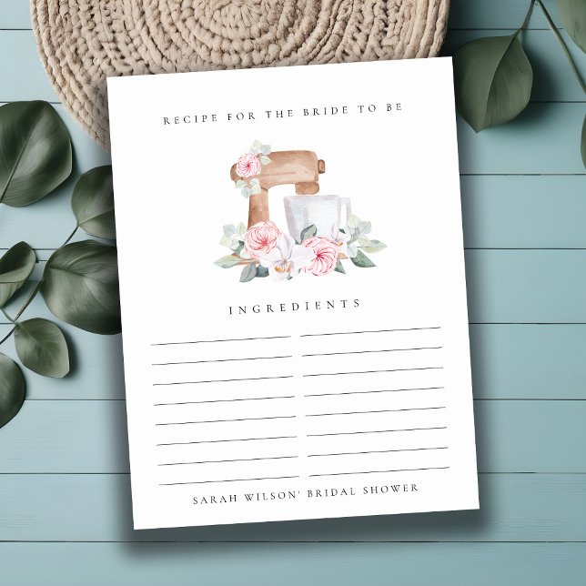 Blush Mixer Floral Recipe Request Bridal Shower Postcard (Creator Uploaded)