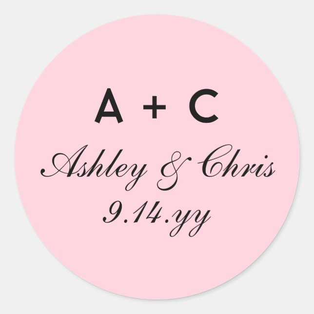 Blush Modern Personalised Wedding Reception Favour Classic Round Sticker (Front)