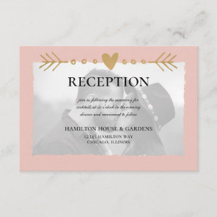 Blush Modern Photo Gold Hearts Reception Enclosure Card