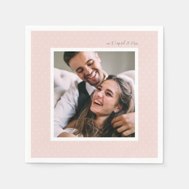 Blush Modern Script and Chic Dots Wedding Photo Napkin (Front)