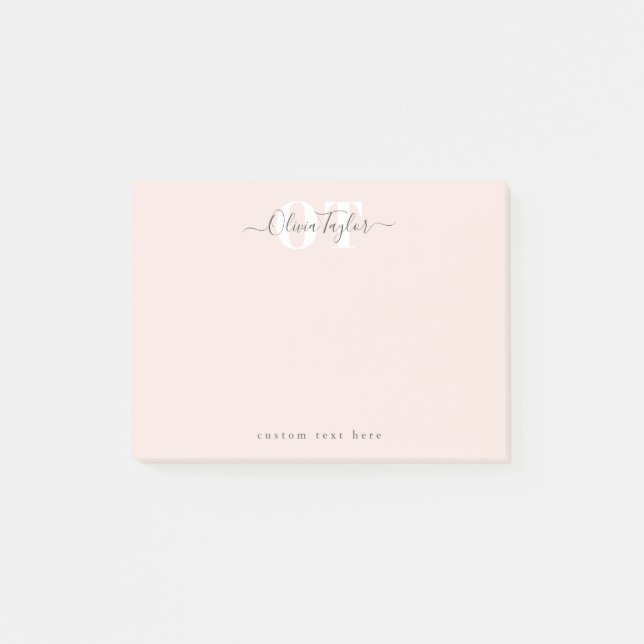 Blush Modern Script personalised Stationery Post-it Notes (Front)