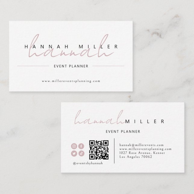 Blush | Modern Signature Minimalist QR Code Business Card (Front/Back)
