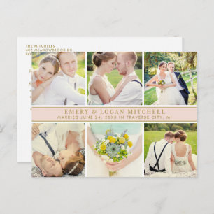 Blush Monogram Wedding Photo Collage Thank You Postcard