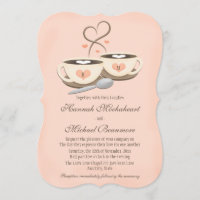 Blush Monogrammed Heart Two Coffee Cups Wedding