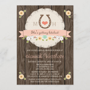 BLUSH MONOGRAMMED HORSESHOE WESTERN BRIDAL SHOWER INVITATION