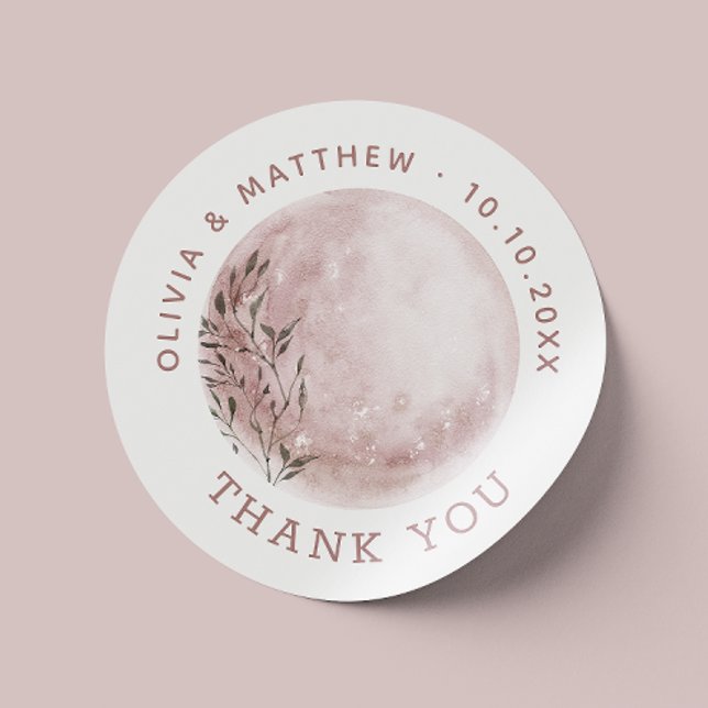 Blush Moon. Elegant Thank You Wedding Favour Label (Creator Uploaded)