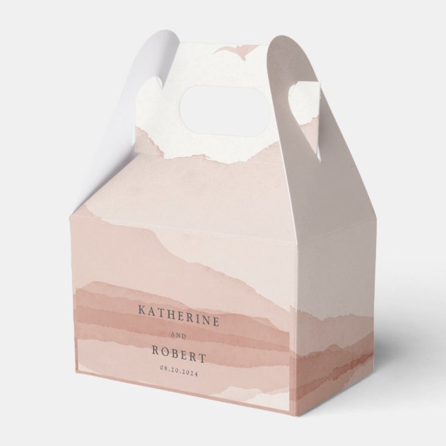Blush Mountain Range Landscape Monogram Wedding Favour Box (Front Side)