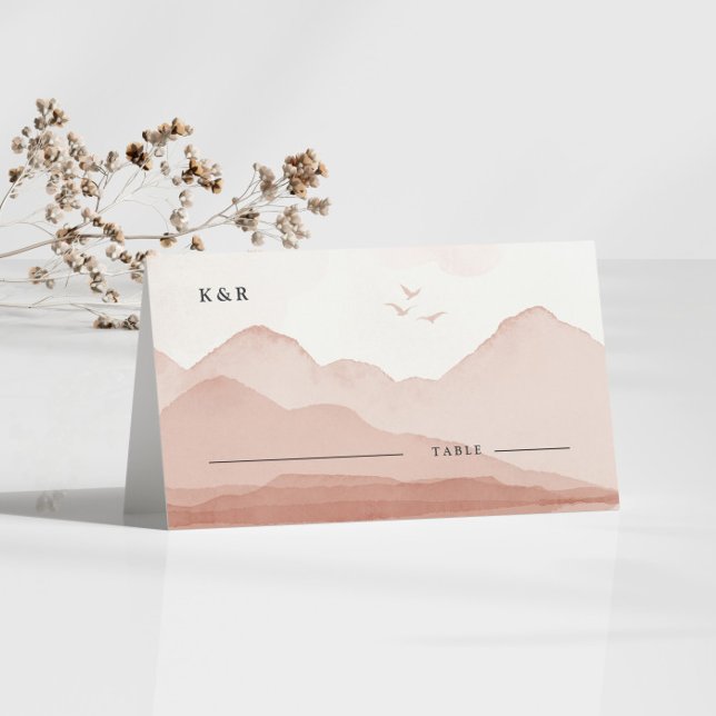 Blush Mountain Range Landscape Wedding Place Card (Creator Uploaded)