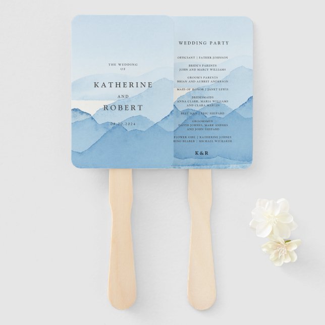 Blush Mountain Range Wedding Program Hand Fan (Front and Back)