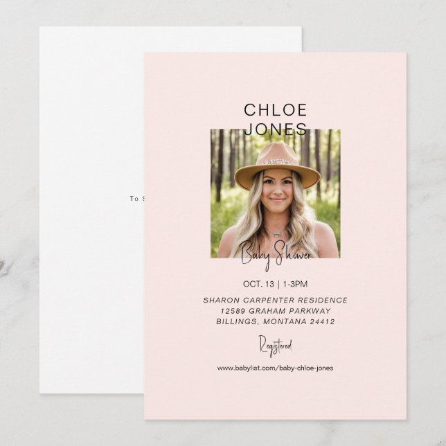 Blush Mum-to-be Photo Baby Shower  Invitation (Front/Back)