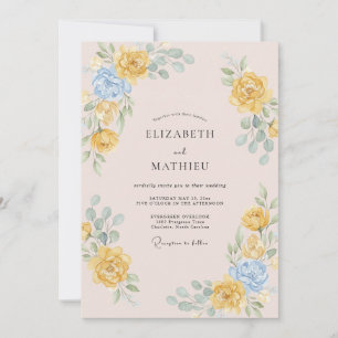 Blush Mustard Peony Wedding Invitation