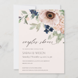 Blush Navy Anemone Floral Couples Shower Invite