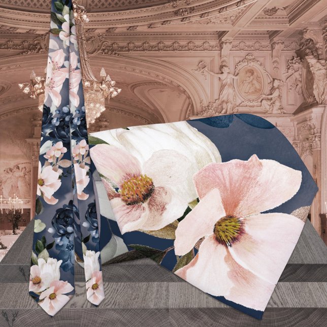Blush Navy Art Garden Walk Wedding Tie (Creator Uploaded)