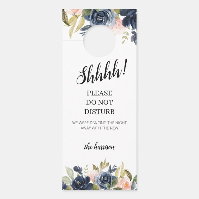 Blush Navy Blossom Wedding Welcome Do Not Disturb Door Hanger (Front)