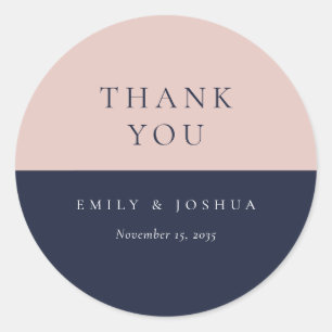 Blush Navy Blue Modern Wedding Classic Round Sticker