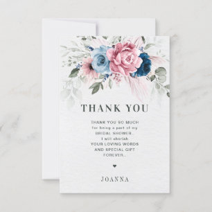 Blush Navy Blue Soft Pastel Pink Bridal Shower Thank You Card