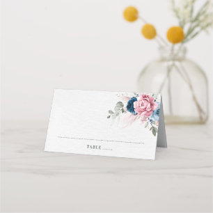 Blush Navy Blue Soft Pastel Pink Floral Wedding Place Card