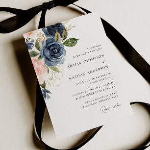 Blush Navy Botanical Floral Wedding Invitation