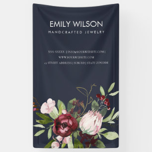 BLUSH NAVY BURGUNDY PROTEA FLORAL BUSINESS BANNER