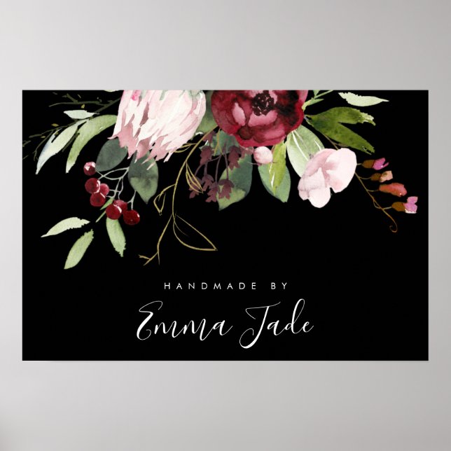 BLUSH NAVY BURGUNDY PROTEA FLORAL BUSINESS POSTER (Front)
