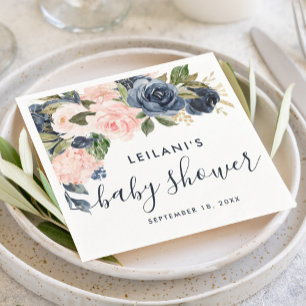 Blush Navy Cascade Watercolor Baby Shower Napkin