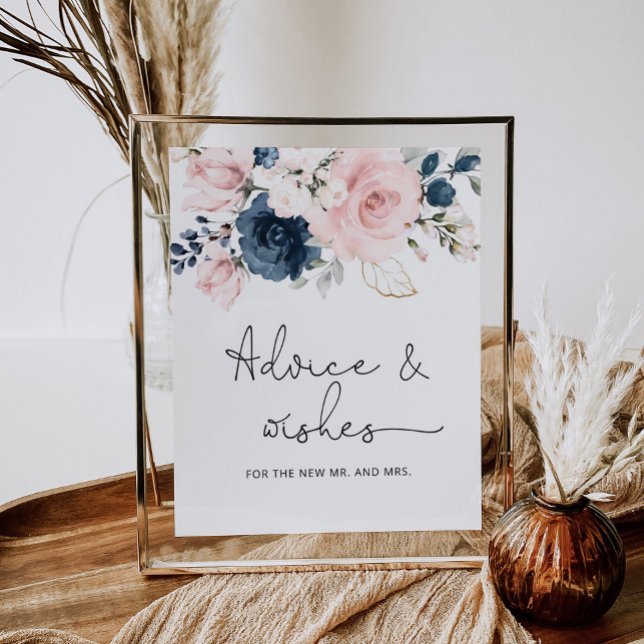 Blush navy floral advice and wishes for Newlyweds  Poster (Creator Uploaded)