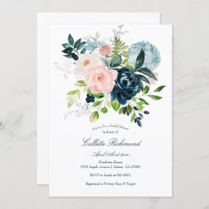 Blush Navy Floral Bridal Shower Invitation