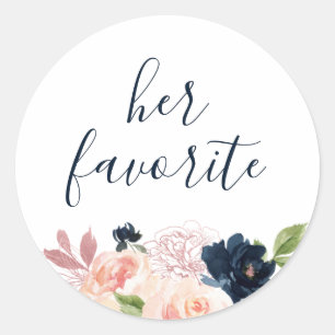 Blush & Navy Floral Her Favourite Favour Classic Round Sticker