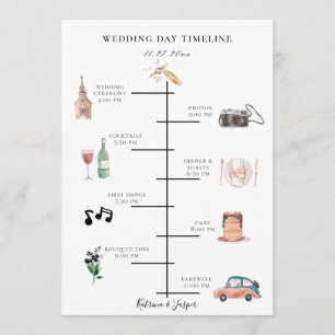 Blush Navy Floral Illustrated Wedding Timeline Program
