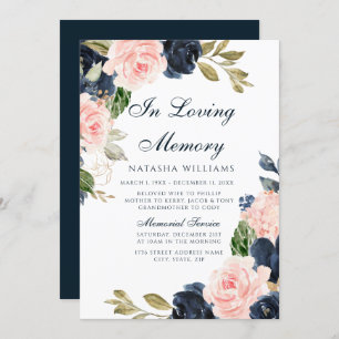Blush & Navy Floral Memorial Announcement Service
