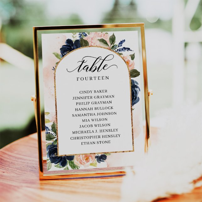 Blush Navy Floral Table Number Seating Chart Cards (Creator Uploaded)
