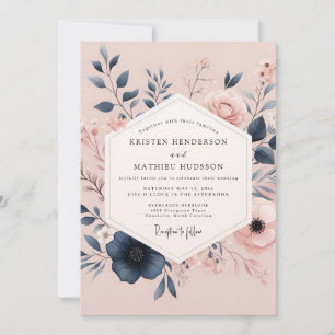 Blush & Navy Poetic Bloom Wedding Invitation