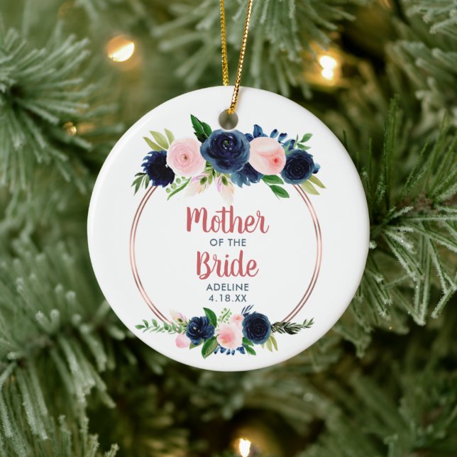 Blush Navy Roses Personalised Mother of the Groom Ceramic Ornament (Tree)