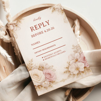 Blush Neutral Floral Elegant RSVP Card