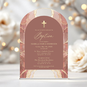 Blush Neutral Gold Agate Baptism Modern Elegant Acrylic Invitations