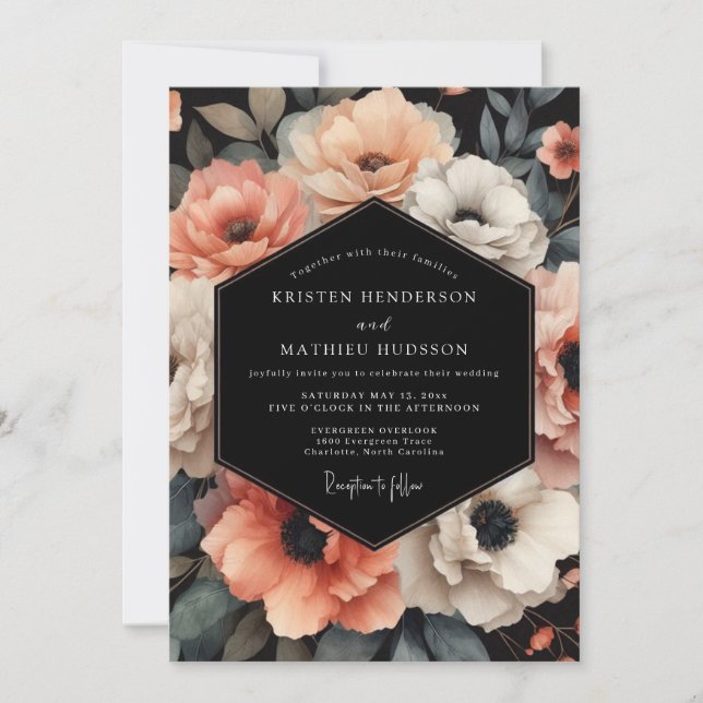 Blush Nocturne Bloom Wedding Invitation (Front)
